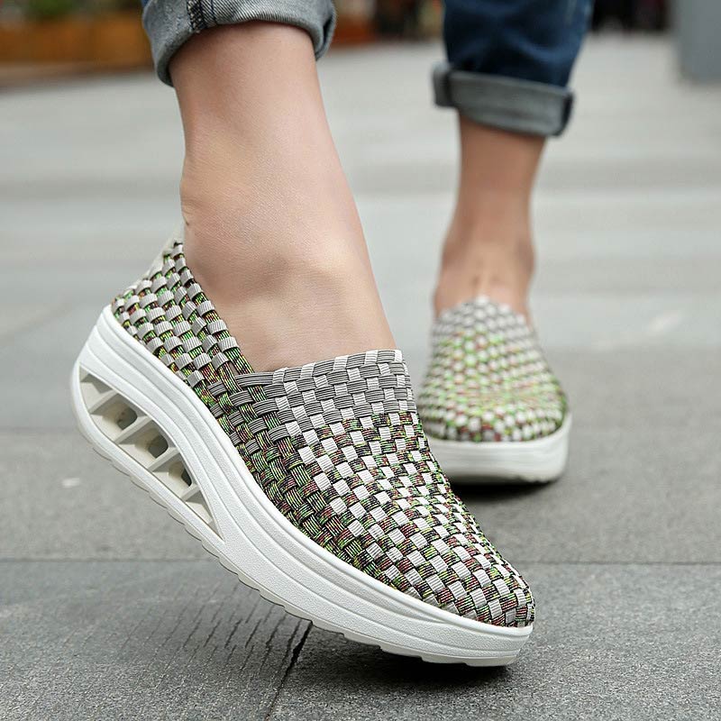 Sneakers women shoes wedges increased thick platform shoes woman woven breathable casual female sneakers tenis feminino