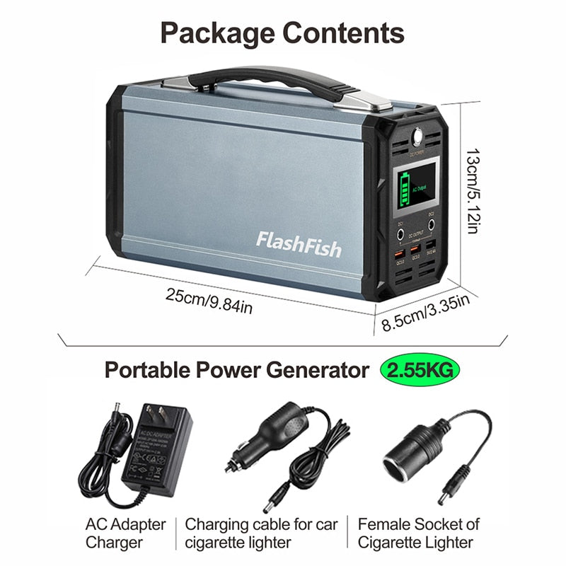 NEW 110V 300W Solar Generator FlashFish 60000mAh Portable Power Station CPAP Battery Recharged By Solar Panel Car Camping Travel