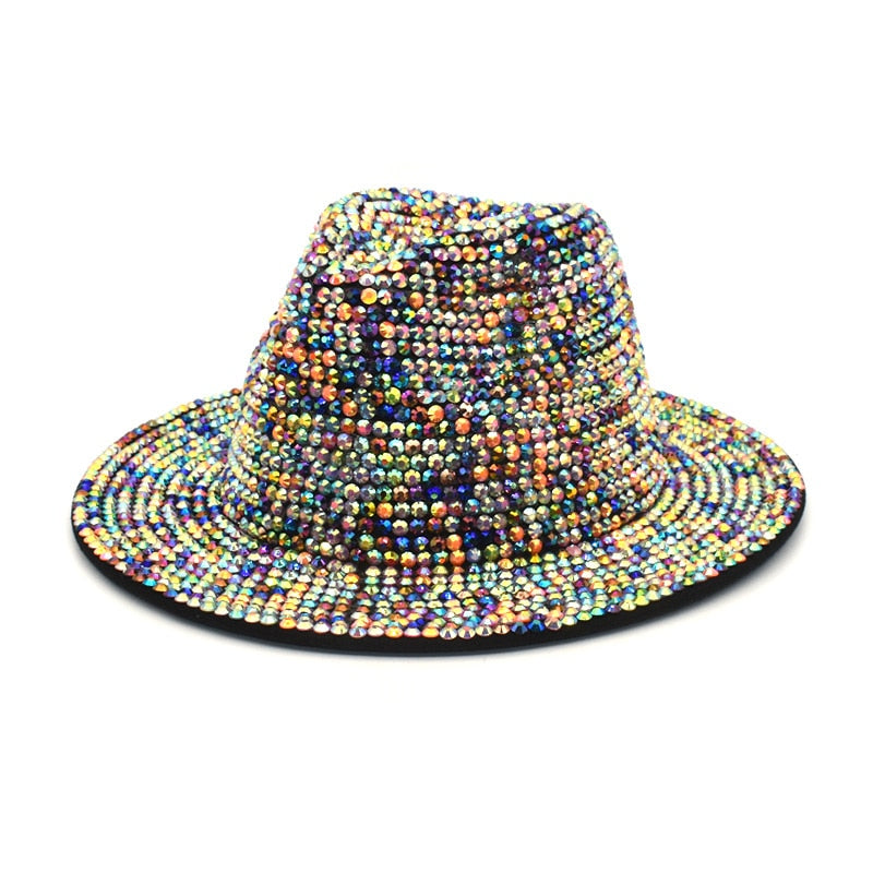 Winter Women Bling Rhinestone Bucket Hat Simple Wide Brim Felt Panama with Full Diamond Adjustable Jazz Hats wholesale NEW