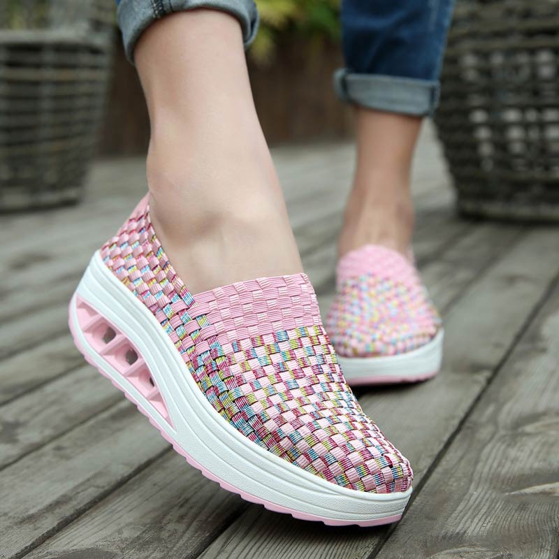 Sneakers women shoes wedges increased thick platform shoes woman woven breathable casual female sneakers tenis feminino