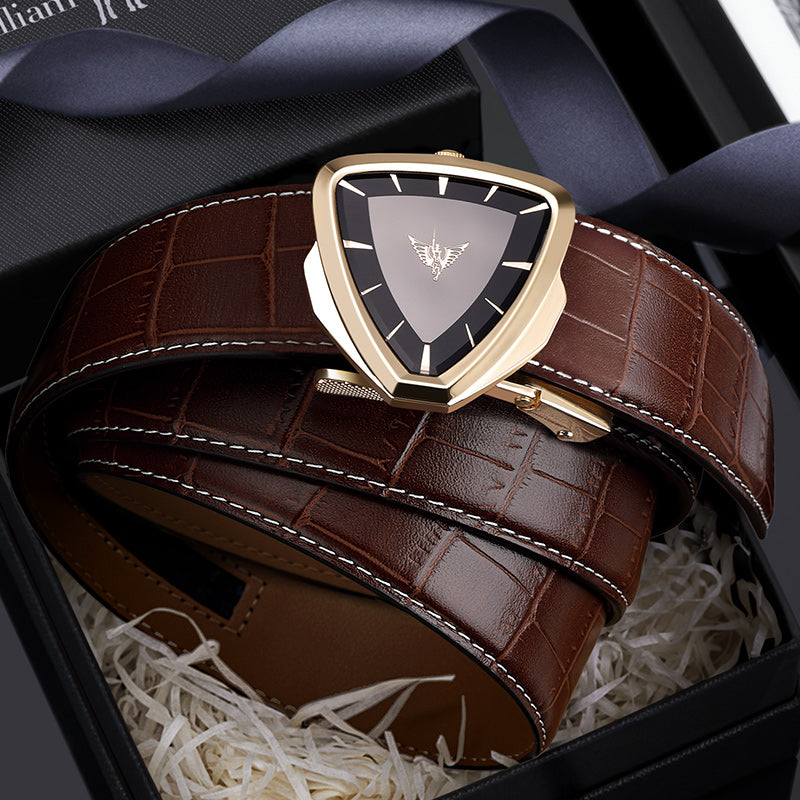 Men&#39;s leather belt youth automatic buckle casual trend Korean version of the personality of the wild leather pants belt