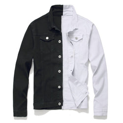Men Streetwear Black white Two-tone Patchwork Slim Fit Jean Jackets motorcycle man Hip hop Cotton Casual Denim Jackets coats
