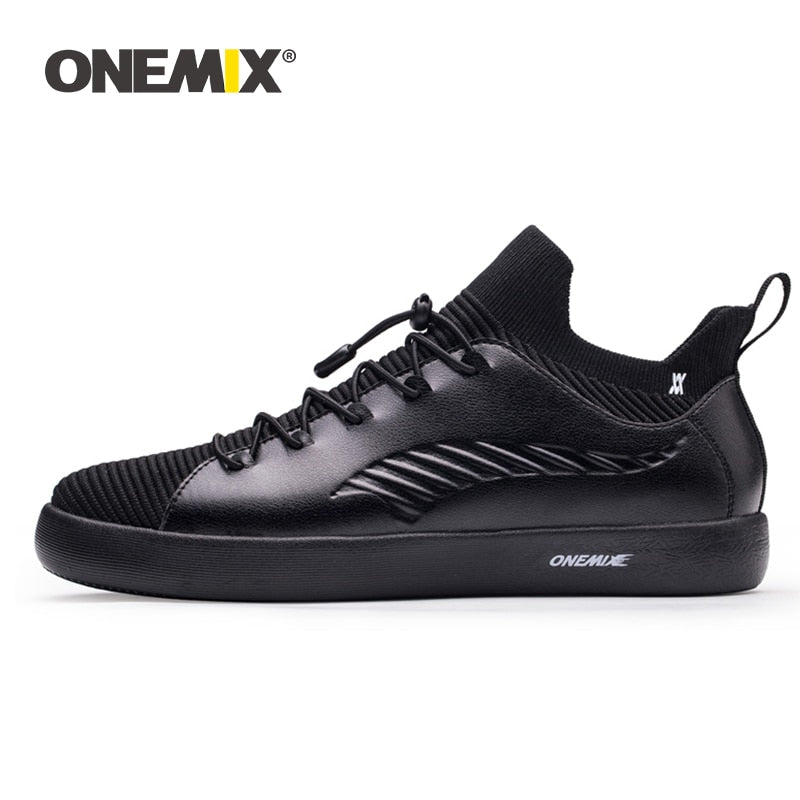 ONEMIX Sneakers Leather Casual Breathable  Knitted Mesh Flats