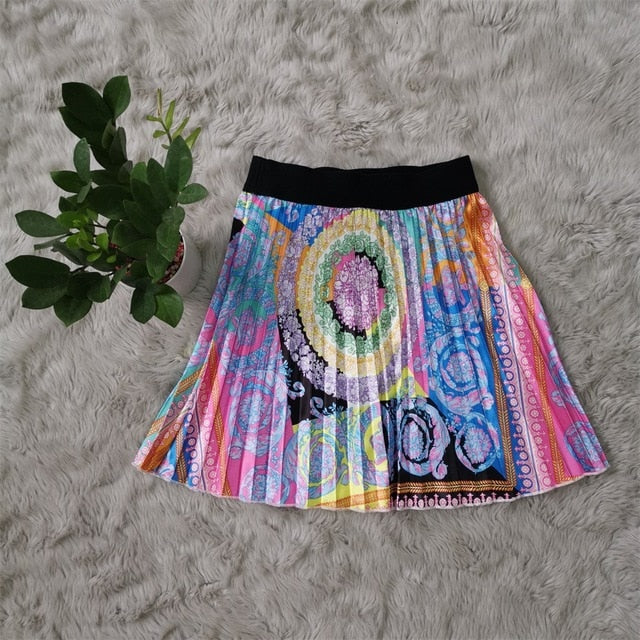 UltraMega Pieces Set Floral Print Long Sleeve Shirt Elastic Waist Mini Skirt