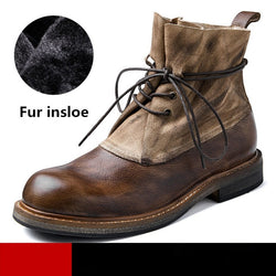 Lace Up Warm Fur Cowhide Desert Boots Casual