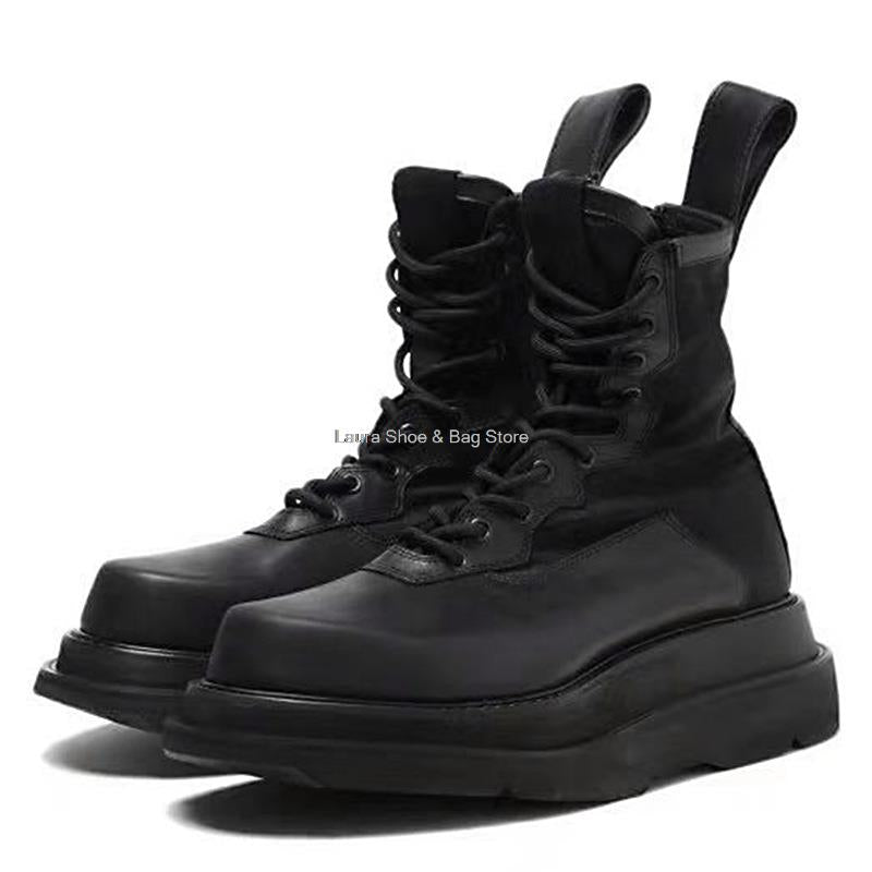 Ultra Men Platform High Top Thick Bottom Boots Black Casual Shoes